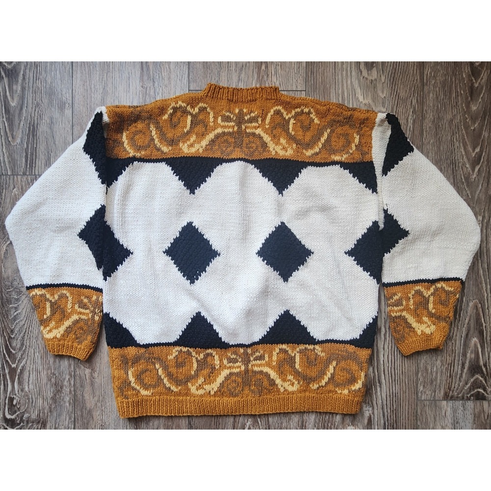 Vintage Knitting Needles Hand Knit Floral Sweater Sz L Grandmacore Chunkyknit - Picture 3 of 9